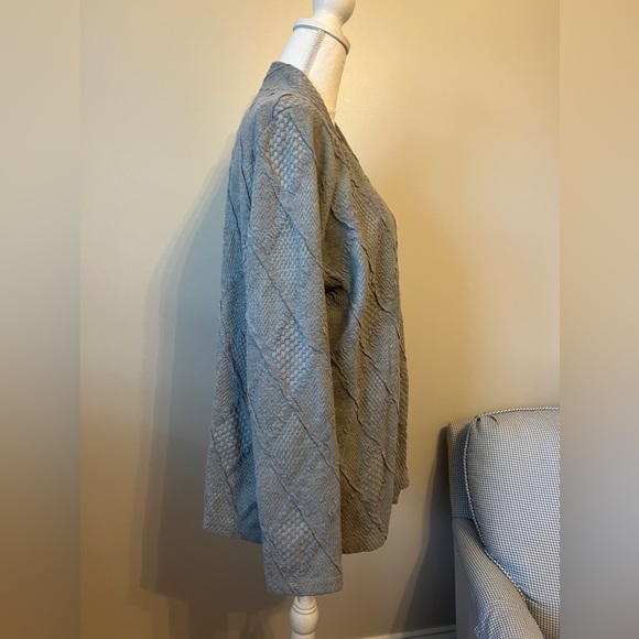 Kim Rogers Gray Cardigan Textured Design Open Front Size Large - Picture 2 of 7